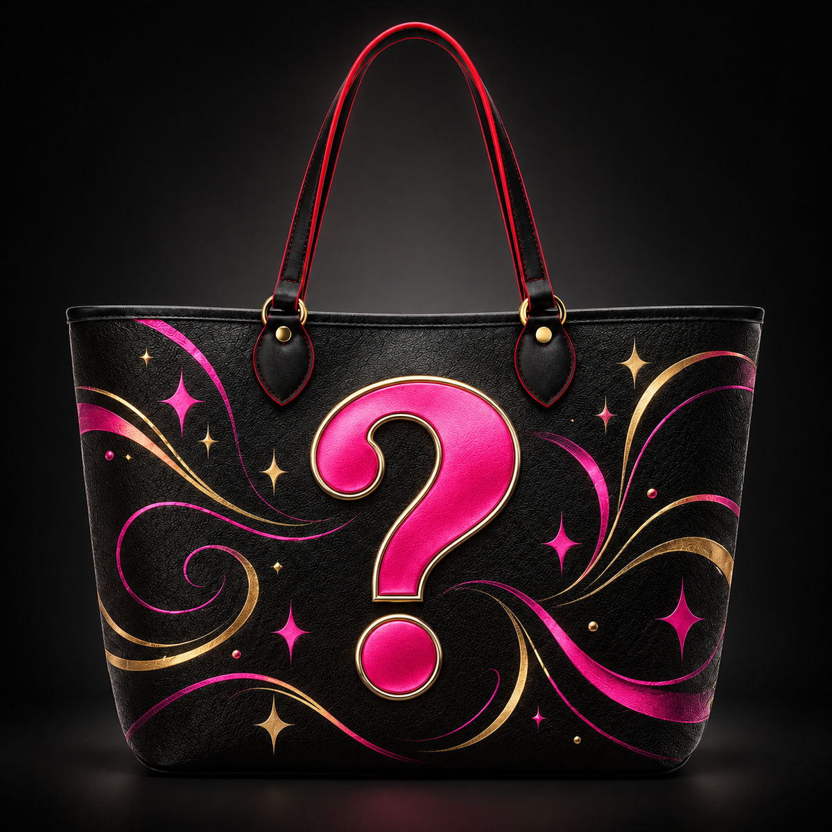 Custom Tote Bag design preview with pink question mark; final design confirmed after order