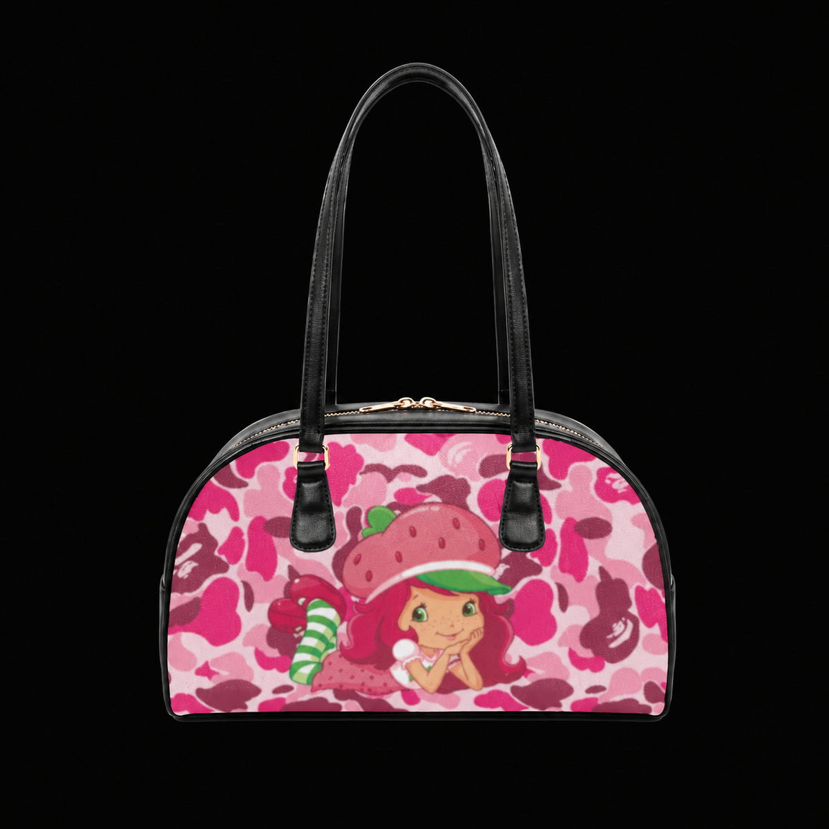 Strawberry Sweetheart Bowling Bag on a matte black studio background